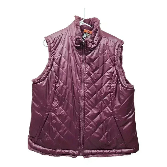 Women's Size XXL Nicole Miller Reversible Quilted Faux Fur Vest Wine Color - Picture 3 of 8